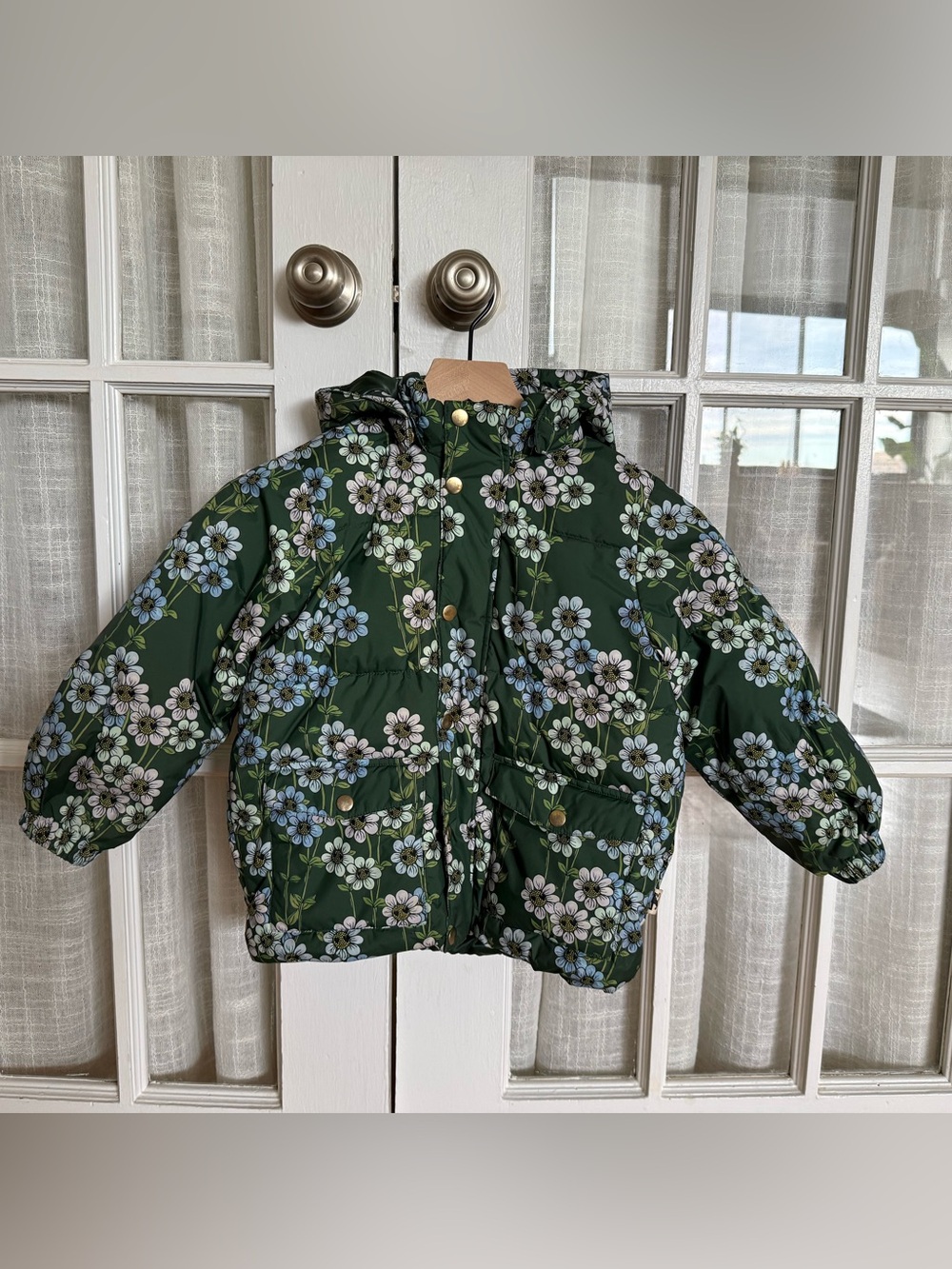 Mini Rodini Green Floral Puffer Jacket
